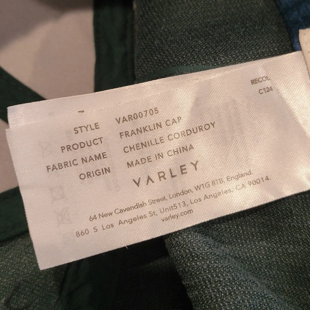 Varley Hat Cap Green Chenille Cordoroy One Size Var00705 Franklin Cap